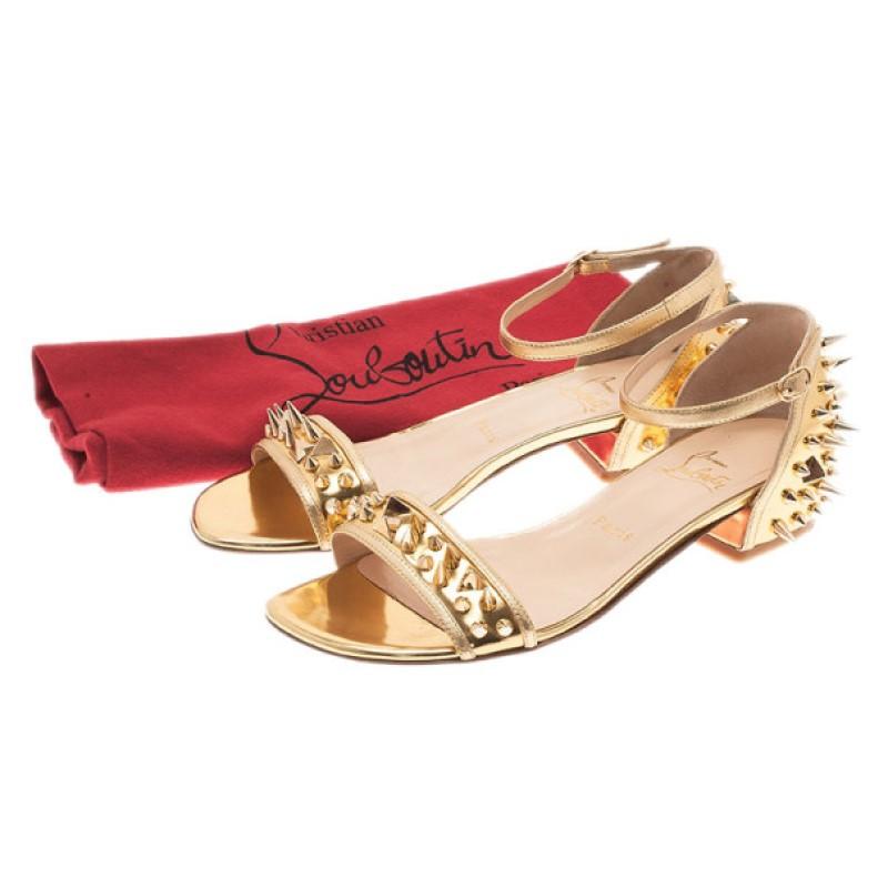 Christian Louboutin Gold Spiked Leather Druide Sandals Size 38 3