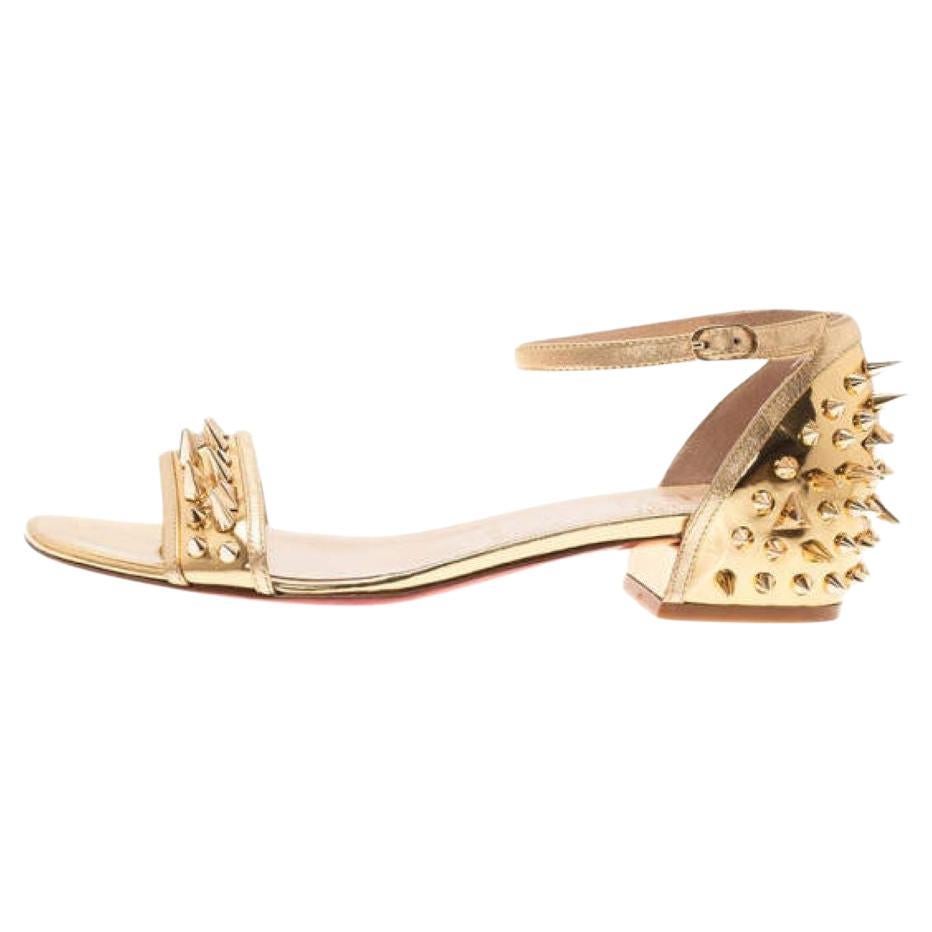 Christian Louboutin Gold Spiked Leather Druide Sandals Size 38 For Sale
