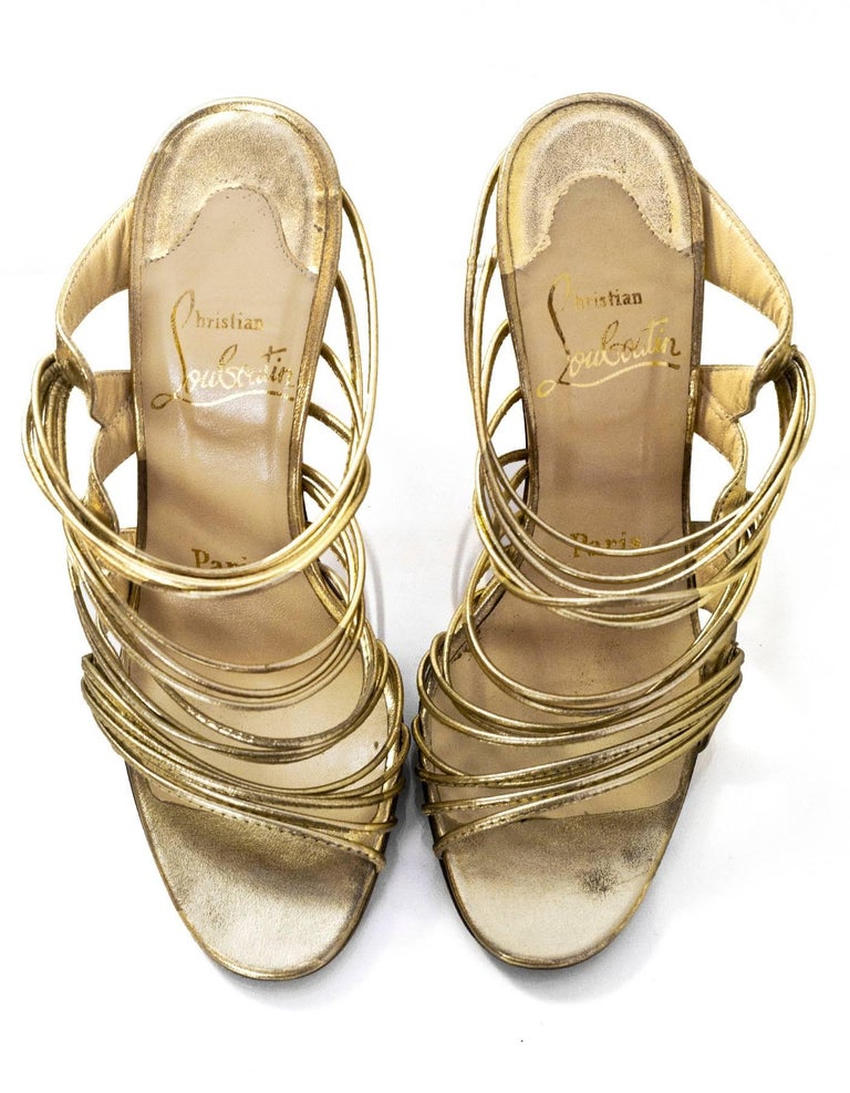 Christian Louboutin Gold Strappy Sandals Sz 35.5 For Sale at 1stdibs