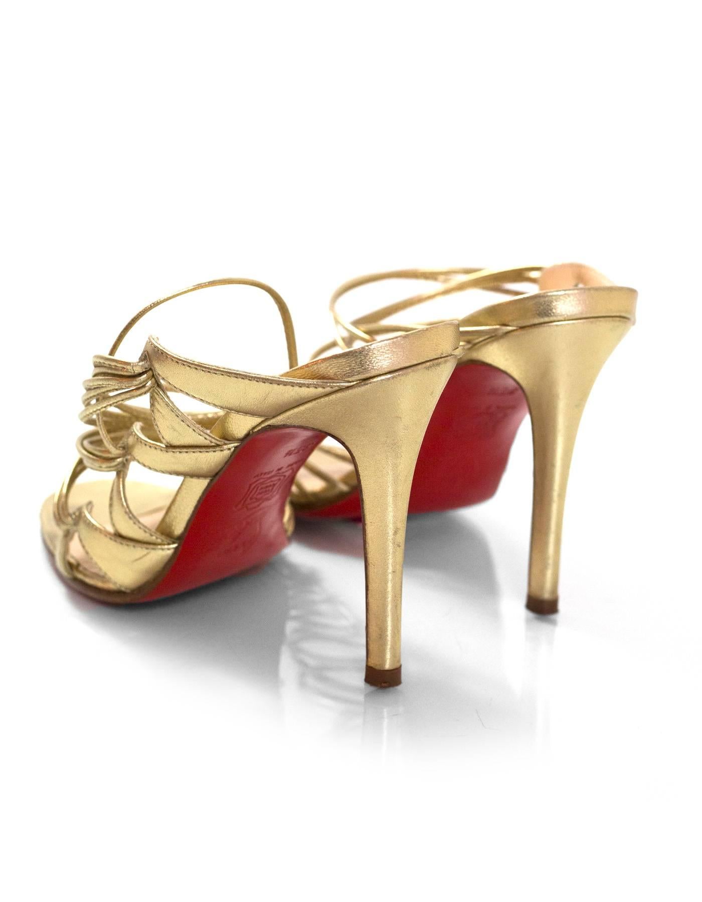 Brown Christian Louboutin Gold Strappy Sandals Sz 35.5