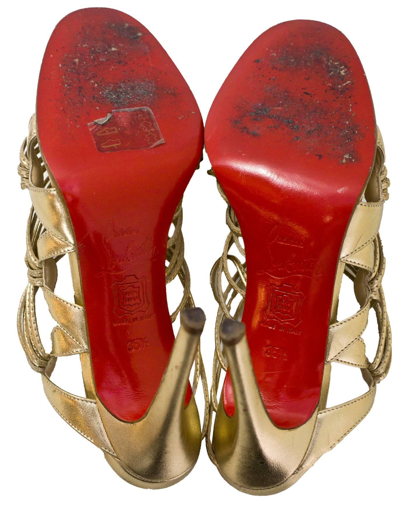 Christian Louboutin Gold Strappy Sandals Sz 35.5 In Excellent Condition In New York, NY