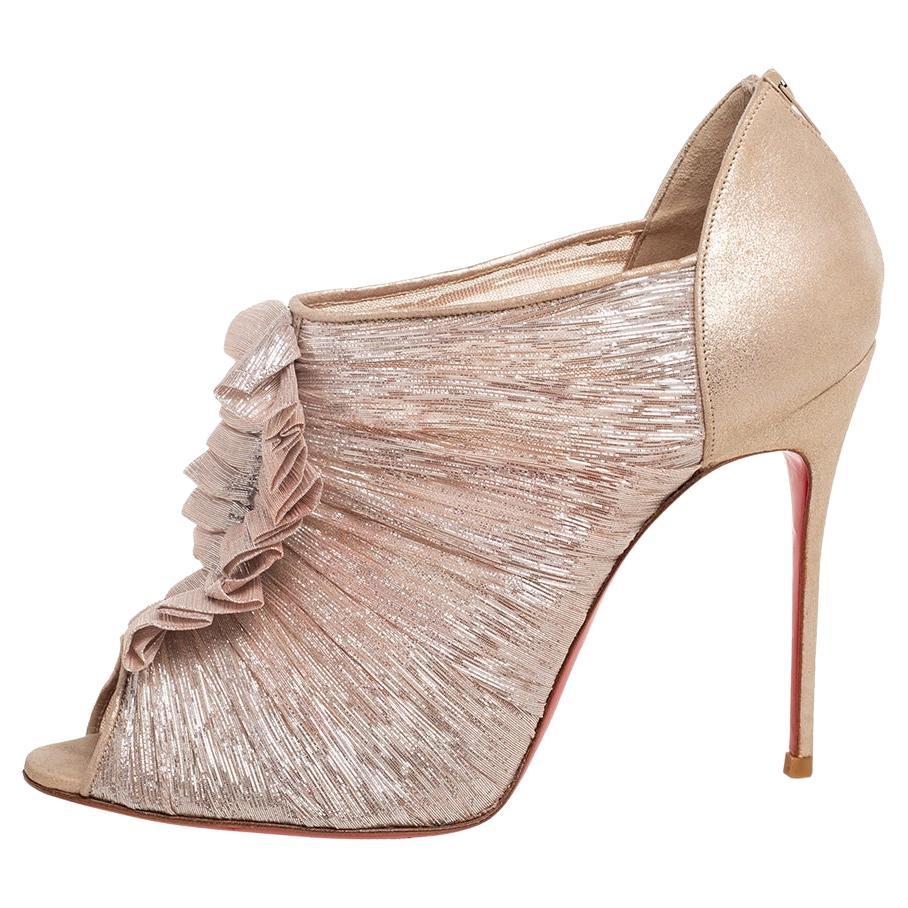 Christian Louboutin Gold Suede And Lamé Fabric Canon Booties Size 40 For Sale