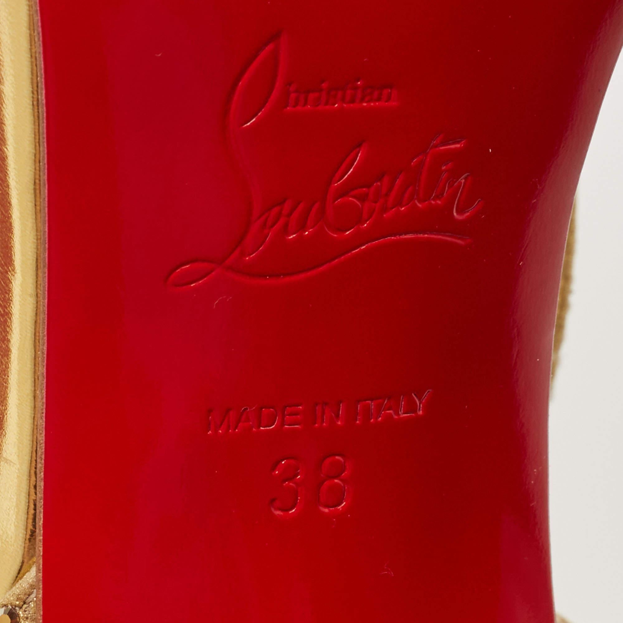 Christian Louboutin Gold Suede Crystal Embellished Rosalie Sandals Size 38 1
