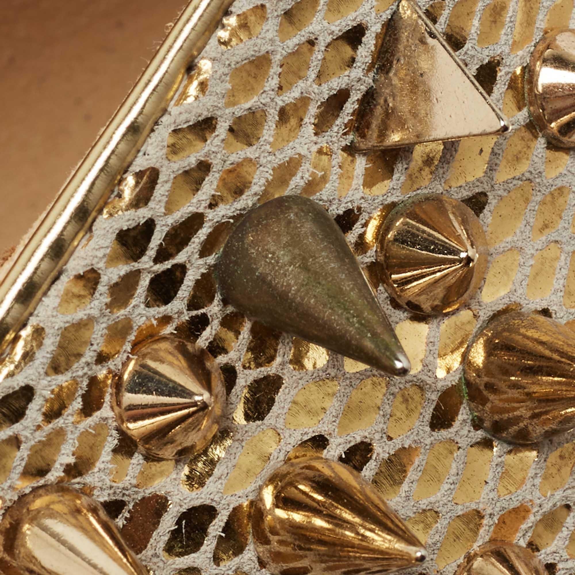 Christian Louboutin Gold Suede Rollerboy Spikes Loafers Size 43 3