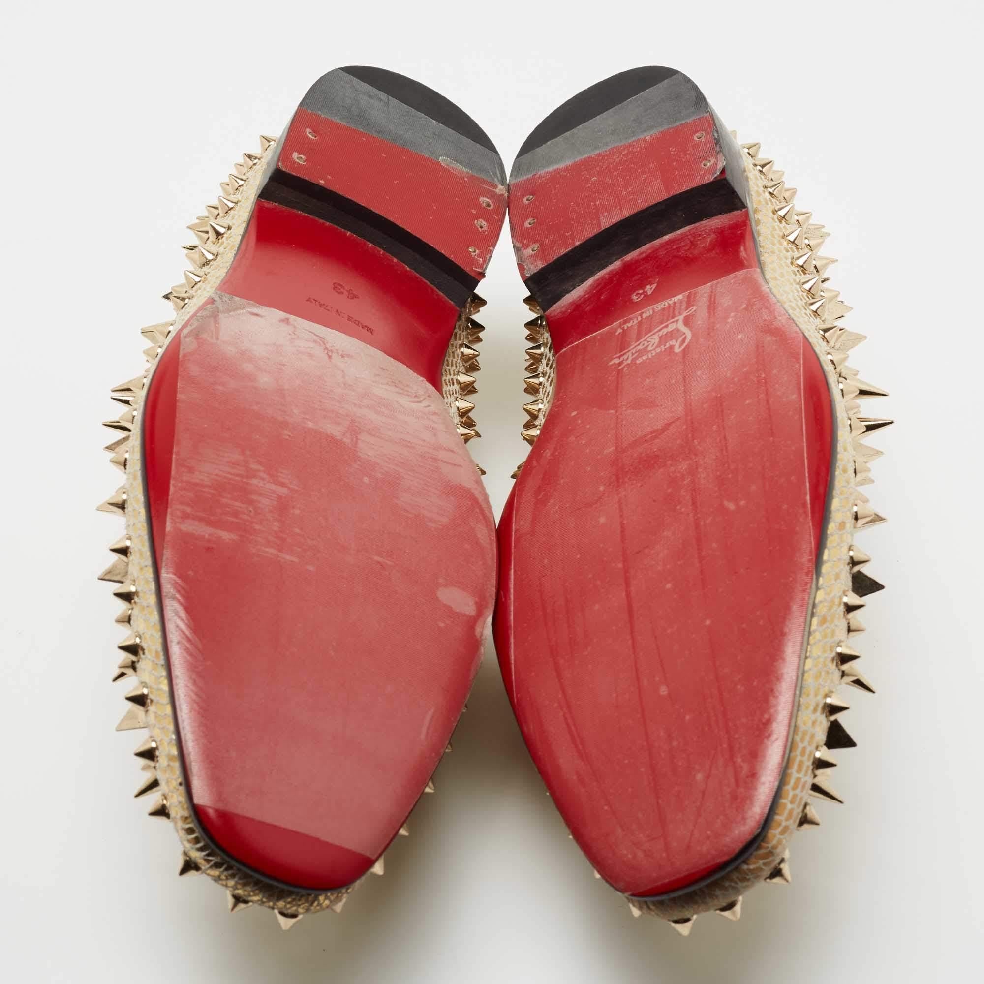 Christian Louboutin Gold Suede Rollerboy Spikes Loafers Size 43 4