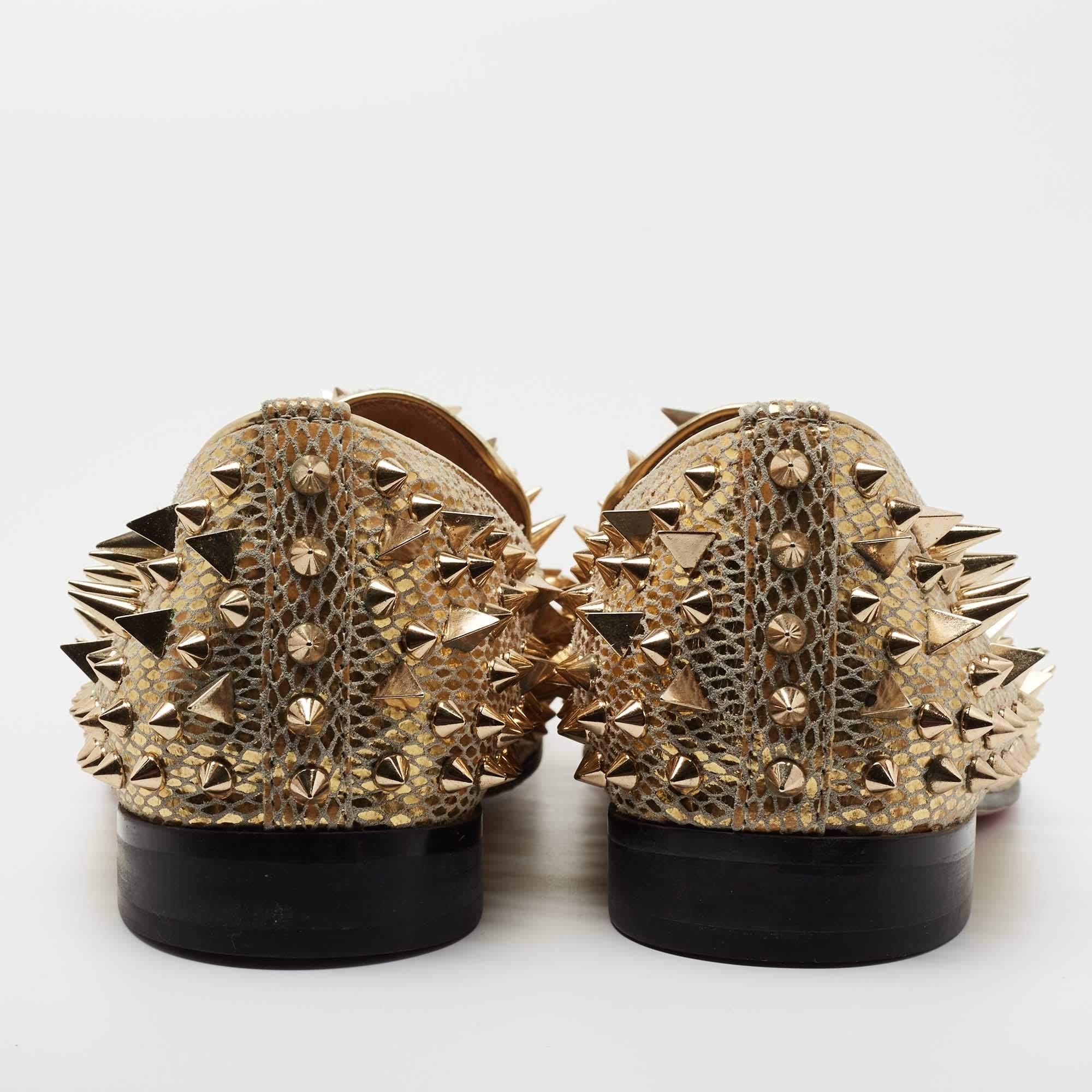 gold loafers with spikes
