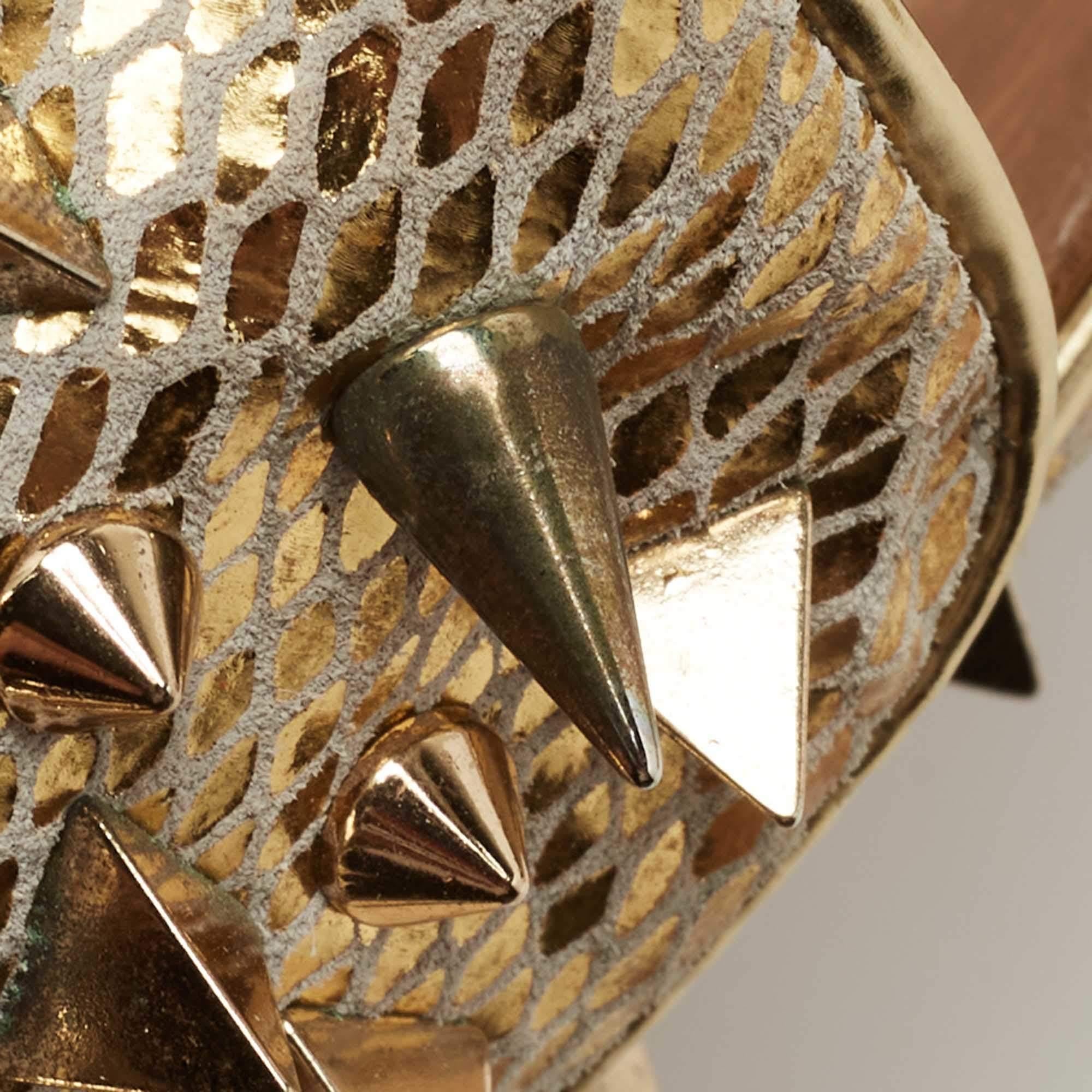 Christian Louboutin Gold Suede Rollerboy Spikes Loafers Size 43 1