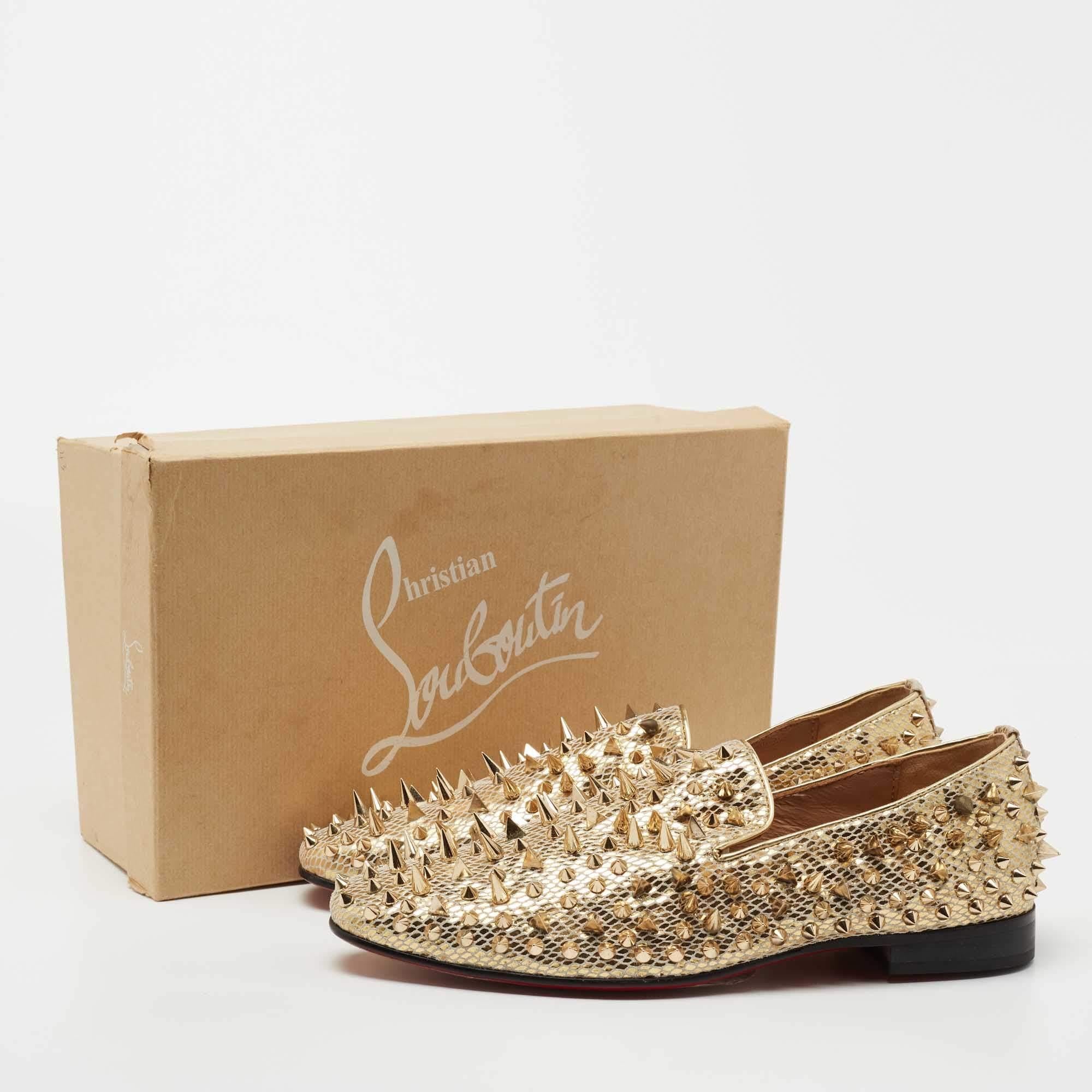 Christian Louboutin Gold Suede Rollerboy Spikes Loafers Size 43 2