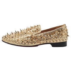 Christian Louboutin Gold Suede Rollerboy Spikes Loafers Size 43