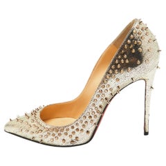 Used Christian Louboutin Gold Texture Leather Escarpic Pumps Size 39