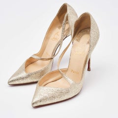 Christian Louboutin Gold Textured Leather Jumping Pumps Size 37