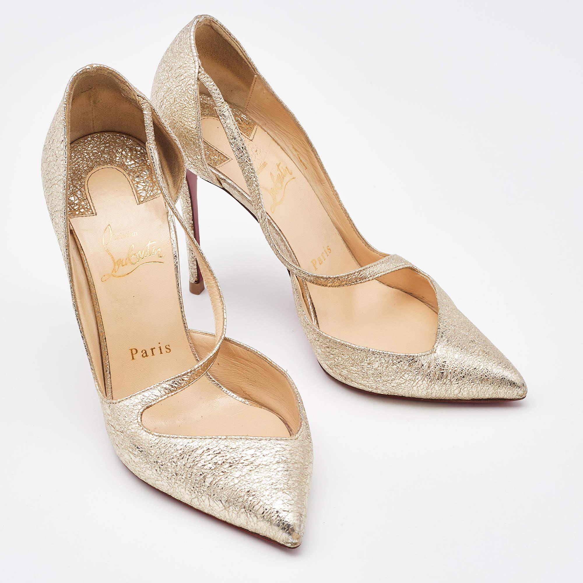 Women's Christian Louboutin Gold Textured Leather Jumping Pumps Size 37