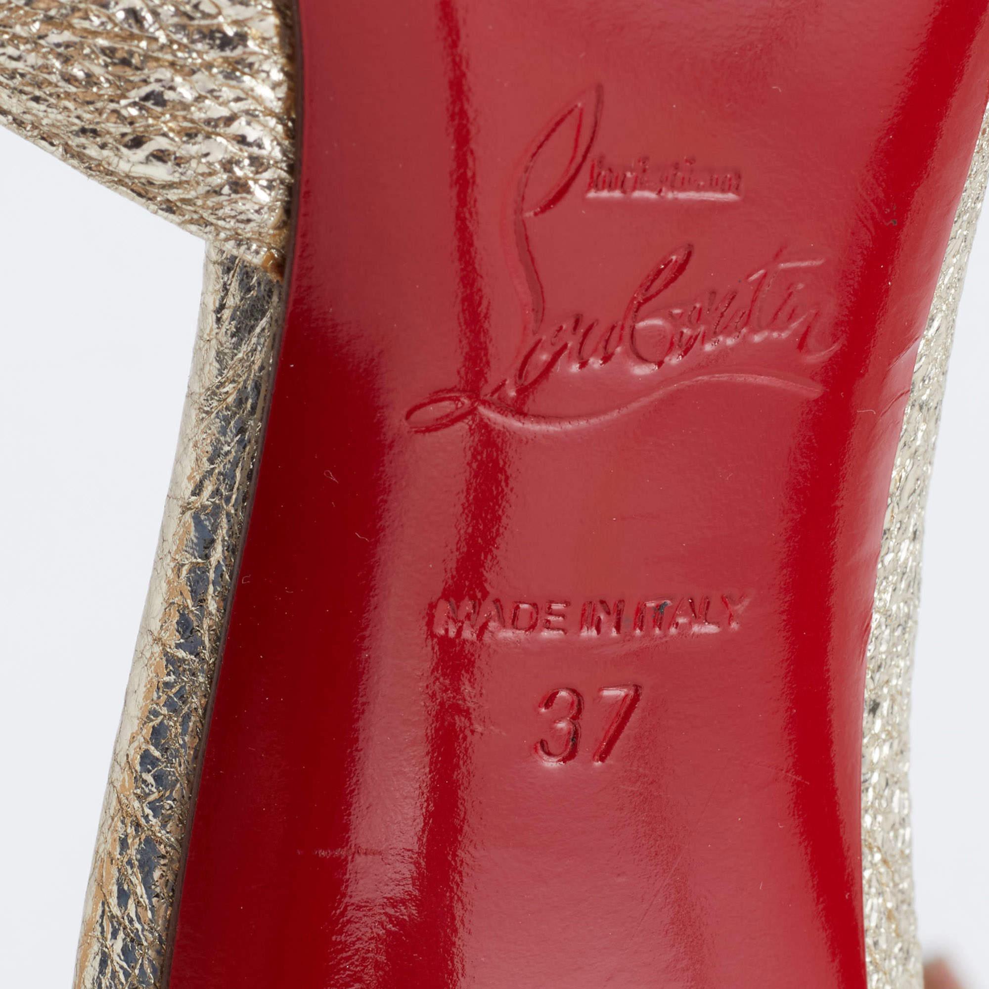 Christian Louboutin Gold Textured Leather Jumping Pumps Size 37 3