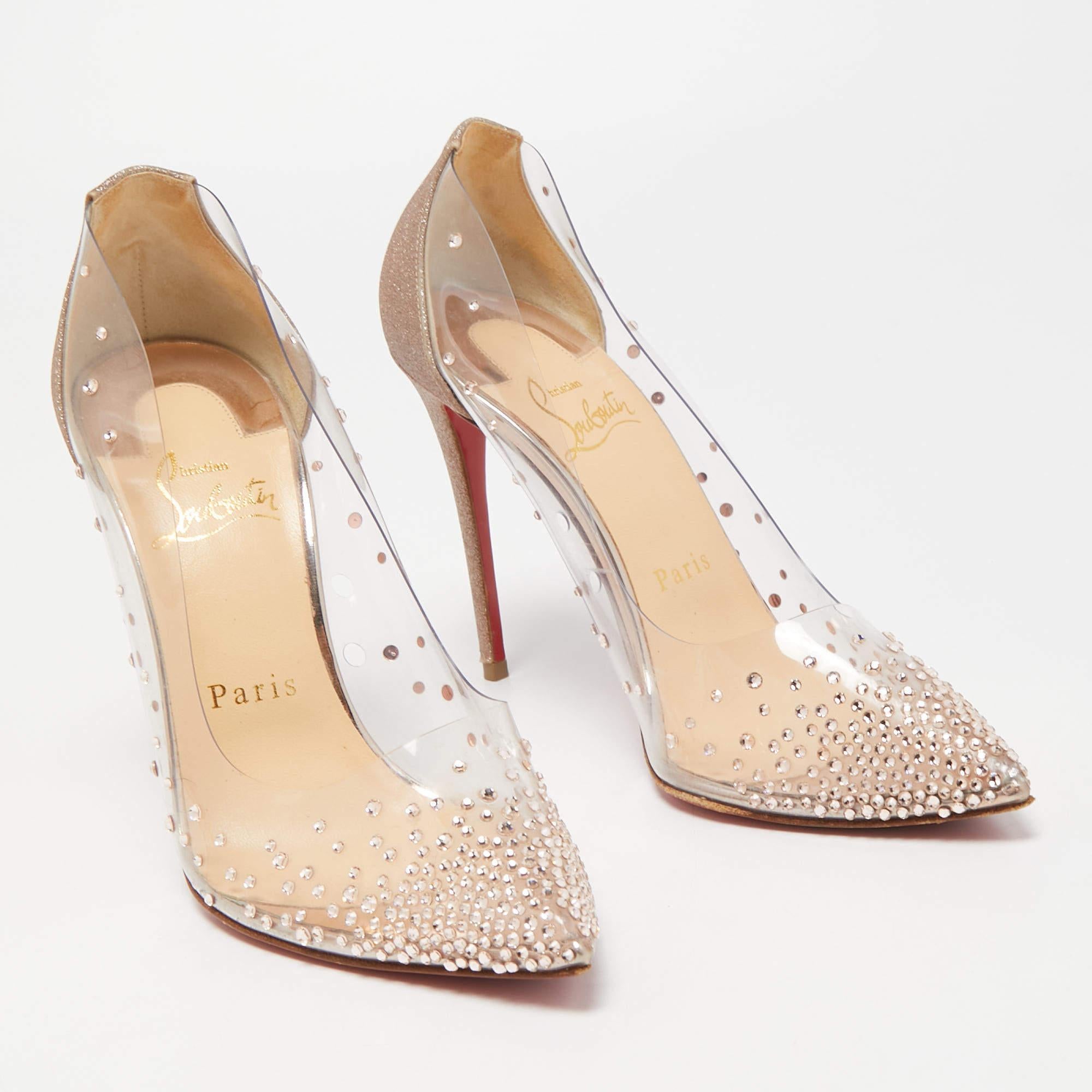 Christian Louboutin Gold/Transparent PVC and Glitter Degrastrass Pumps Size 36.5 1
