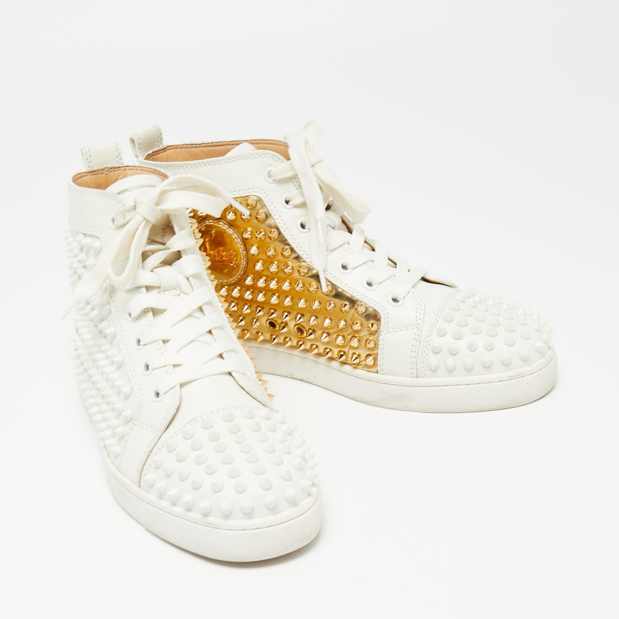 white and gold christian louboutin sneakers