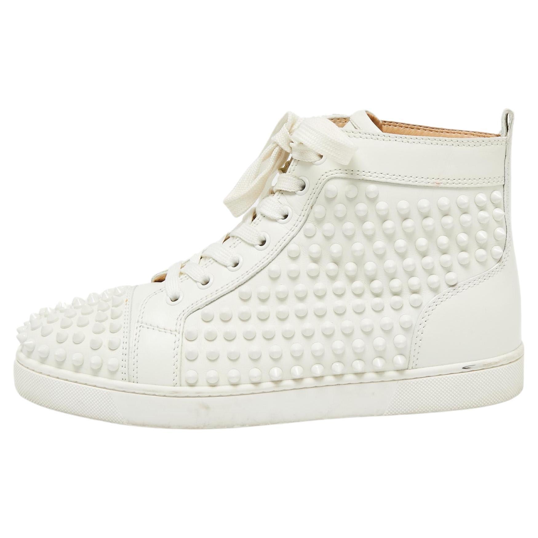 Christian Louboutin Gold/White Leather Louis Spikes High Top Sneakers Size  39.5 For Sale at 1stDibs