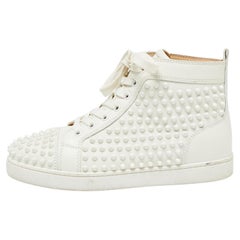 Christian Louboutin Gold/White Leather Louis Spikes High Top Sneakers Size 39.5