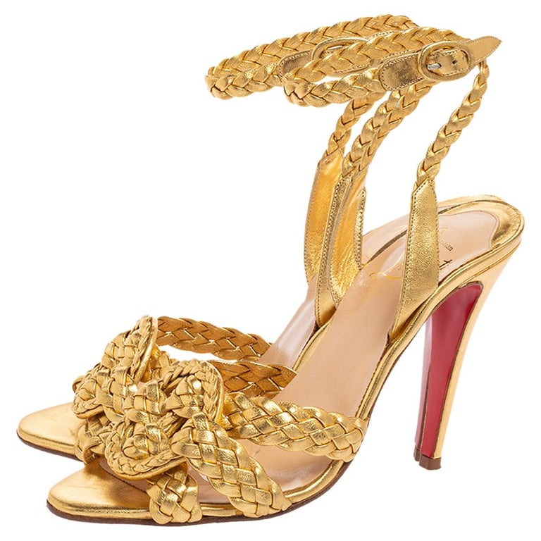 Christian Louboutin Gold Woven Leather Marilou Sandals Size 38 at 1stDibs |  christian louboutin gold sandals, gold christian louboutin heels, gold  louboutin sandals