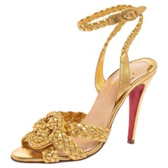 Christian Louboutin Goldene gewebte Marilou-Sandalen aus Leder Größe 38