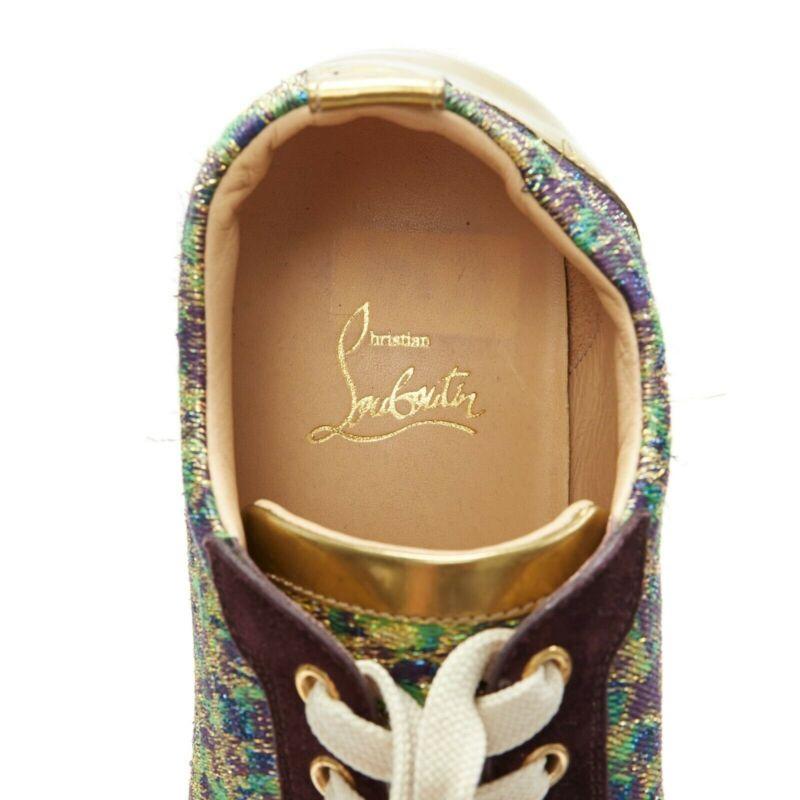 CHRISTIAN LOUBOUTIN Gondola gold jacquard strass crystal toe low sneaker EU38.5 For Sale 6