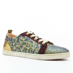 CHRISTIAN LOUBOUTIN Gondola gold jacquard strass crystal toe low sneaker EU38.5