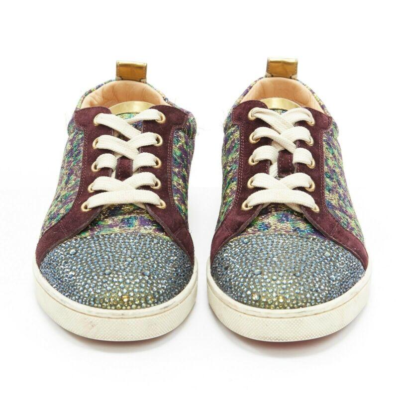 Gold CHRISTIAN LOUBOUTIN Gondola gold jacquard strass crystal toe low sneaker EU38.5 For Sale