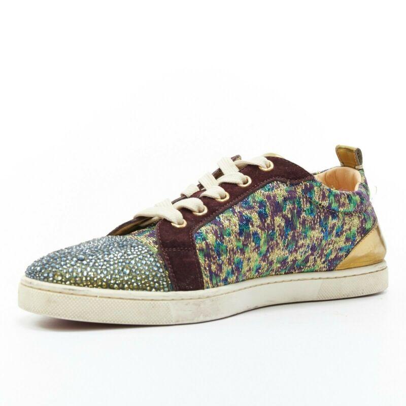 CHRISTIAN LOUBOUTIN Gondola gold jacquard strass crystal toe low sneaker EU38.5 In Good Condition For Sale In Hong Kong, NT