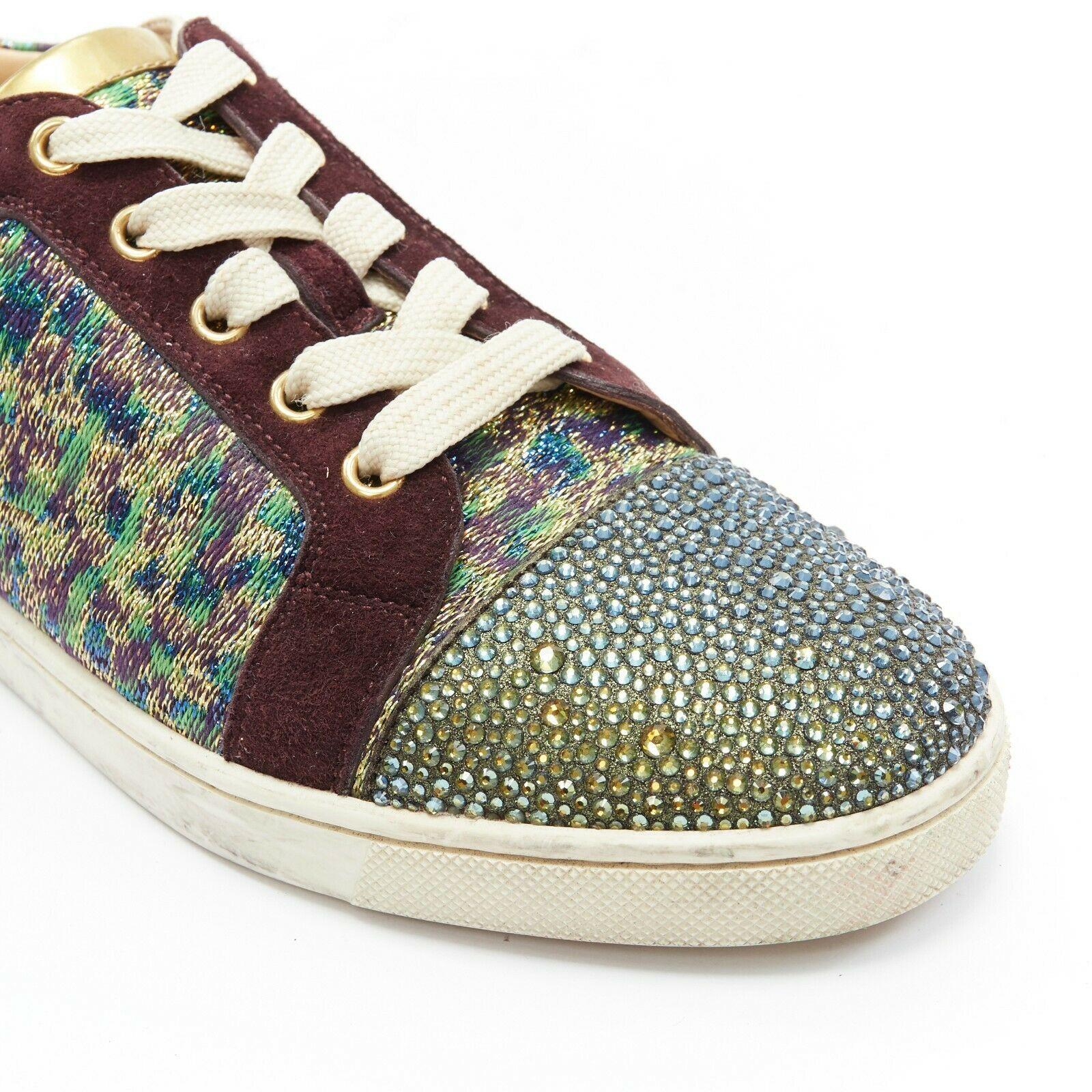 CHRISTIAN LOUBOUTIN Gondola gold jacquard strass crystal toe low sneaker EU38.5 In Good Condition In Hong Kong, NT