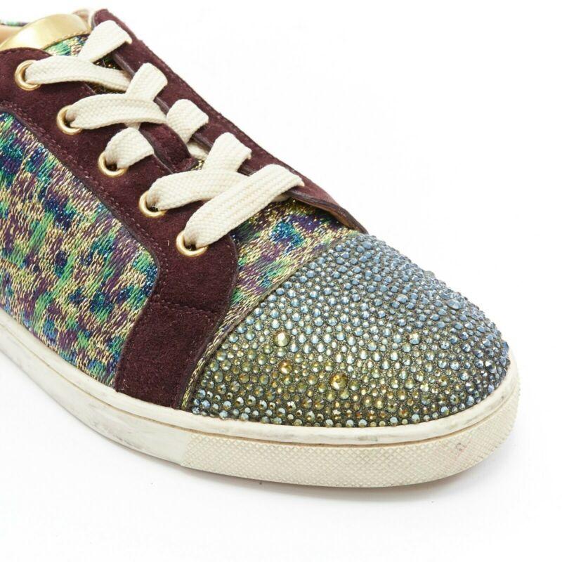 CHRISTIAN LOUBOUTIN Gondola gold jacquard strass crystal toe low sneaker EU38.5 For Sale 2