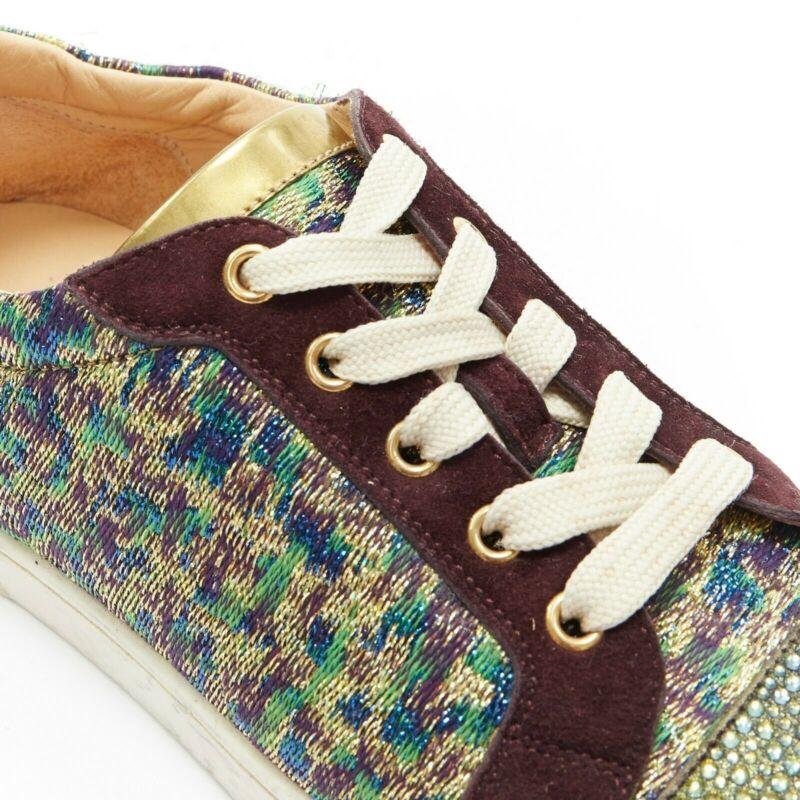 CHRISTIAN LOUBOUTIN Gondola gold jacquard strass crystal toe low sneaker EU38.5 For Sale 3