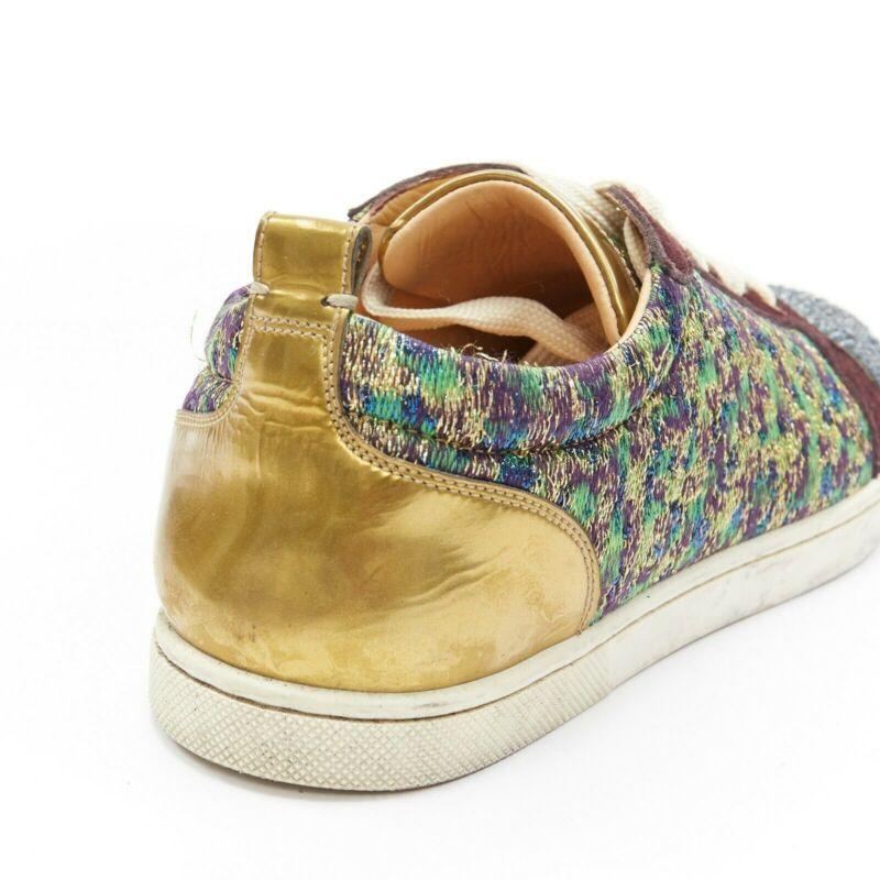 CHRISTIAN LOUBOUTIN Gondola gold jacquard strass crystal toe low sneaker EU38.5 For Sale 4