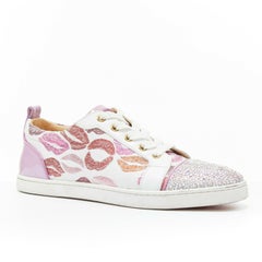 CHRISTIAN LOUBOUTIN Gondola white pink lip strass crystal toe cap sneaker EU38.5