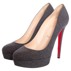 Christian Louboutin, Gray "bianca 140" Wool Platform Court Shoes.