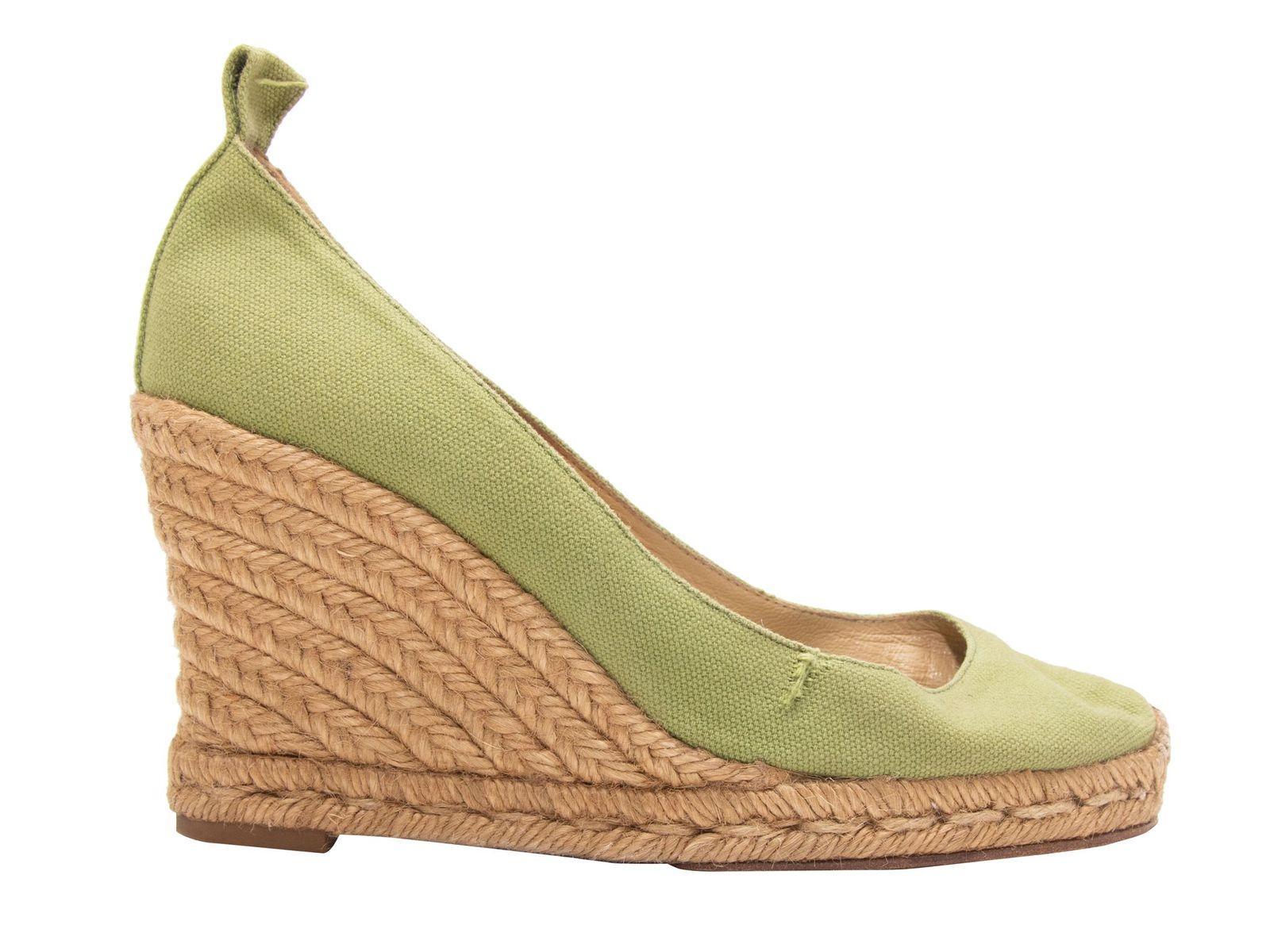 Christian Louboutin Green & Beige Espadrille Wedges For Sale 2