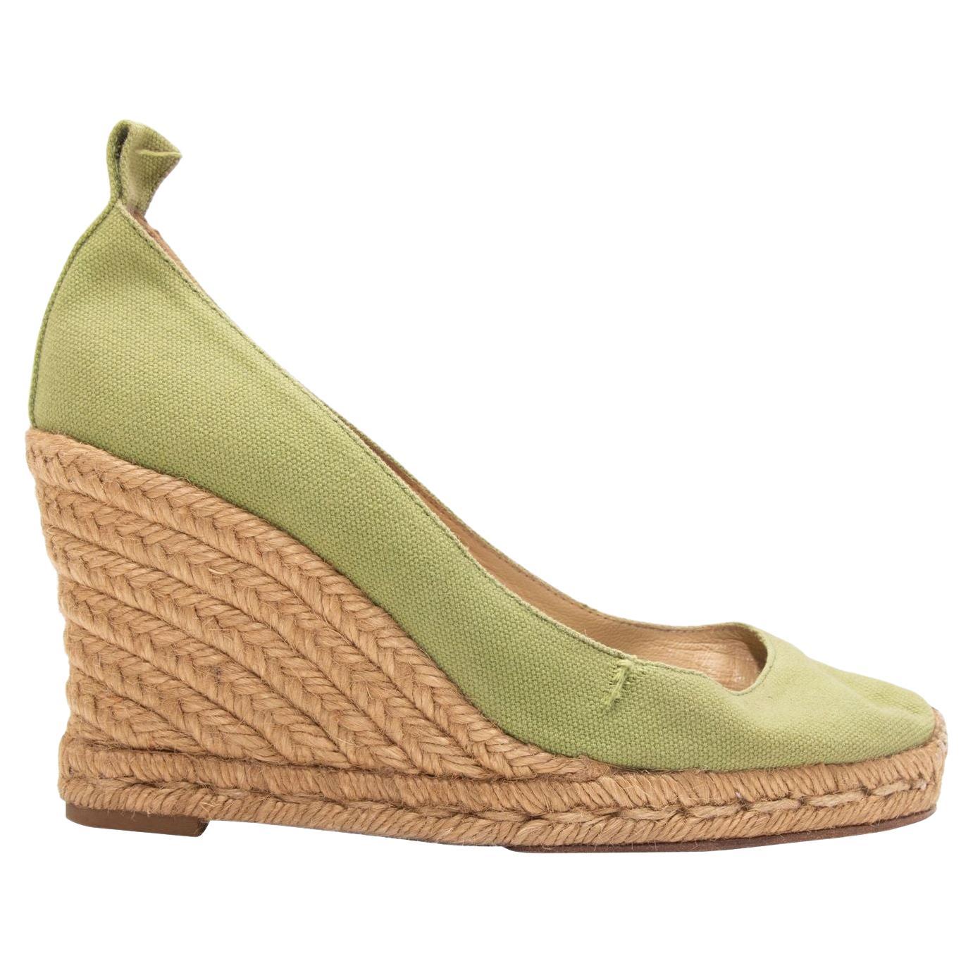 Christian Louboutin Green & Beige Espadrille Wedges For Sale