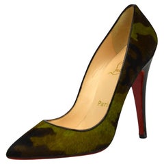 Christian Louboutin Green Camo Pony Hair Pumps  Size US 6