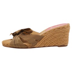 Christian Louboutin Green Canvas Delfin Espadrille Wedge Sandals Size 37