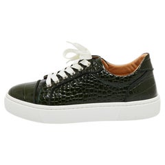 Christian Louboutin Green Croc-Embossed Leather Lace Up Sneakers Size 39