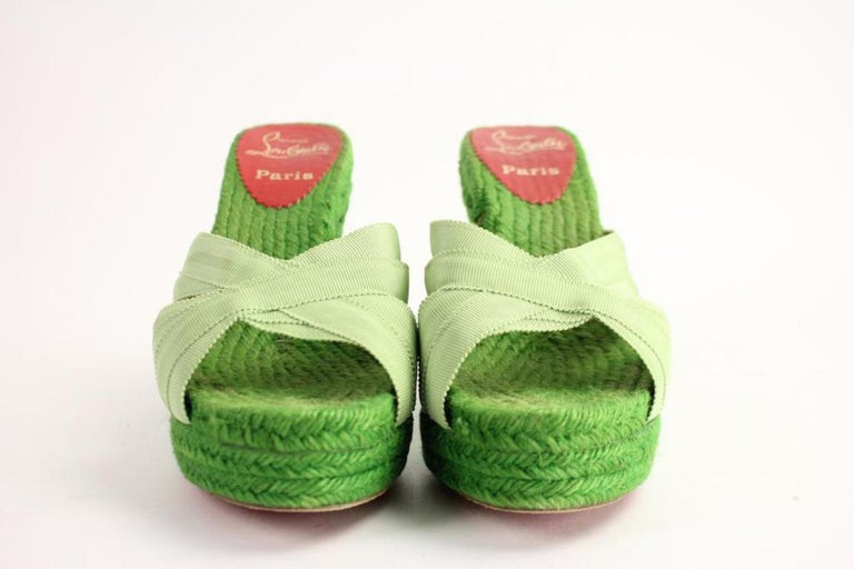 Christian Louboutin Green Espadrille Sandals 58cla1014 Wedges For Sale ...