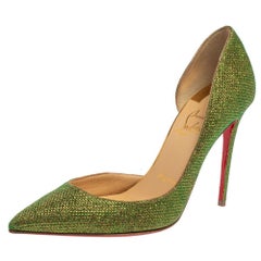 Christian Louboutin Green Glitter Fabric Iriza D'orsay Pumps Size 35
