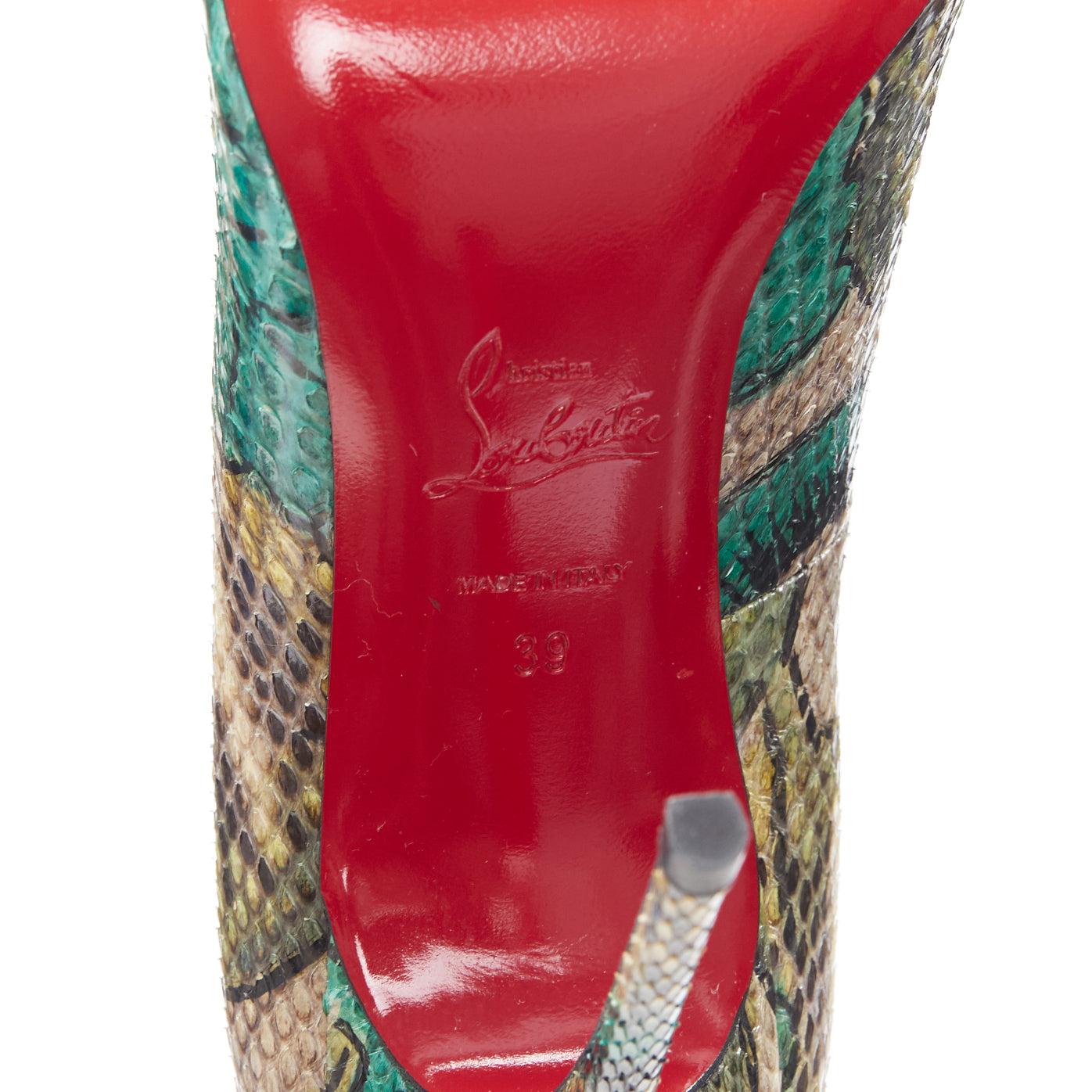 CHRISTIAN LOUBOUTIN zapato de tacón con puntera de almendra de piel escamada con estampado de hojas verdes EU39 en venta 7