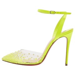 Christian Louboutin Green Leather and PVC Spikaqueen 100 Crystal Embellished