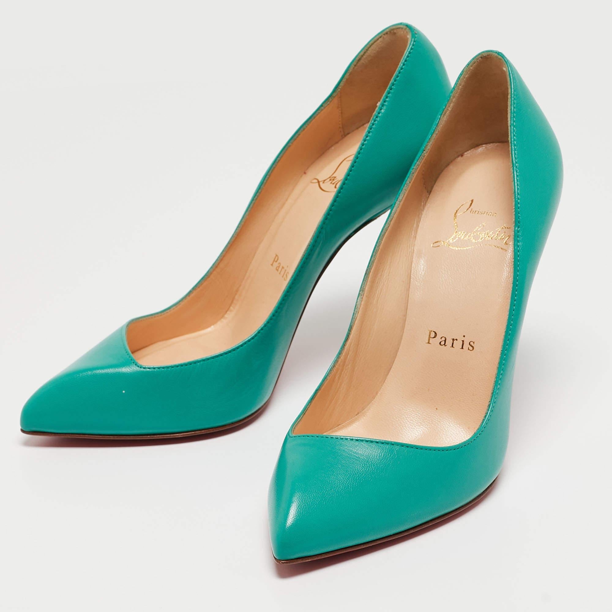 Women's Christian Louboutin Green Leather Corneille Pumps Size 35