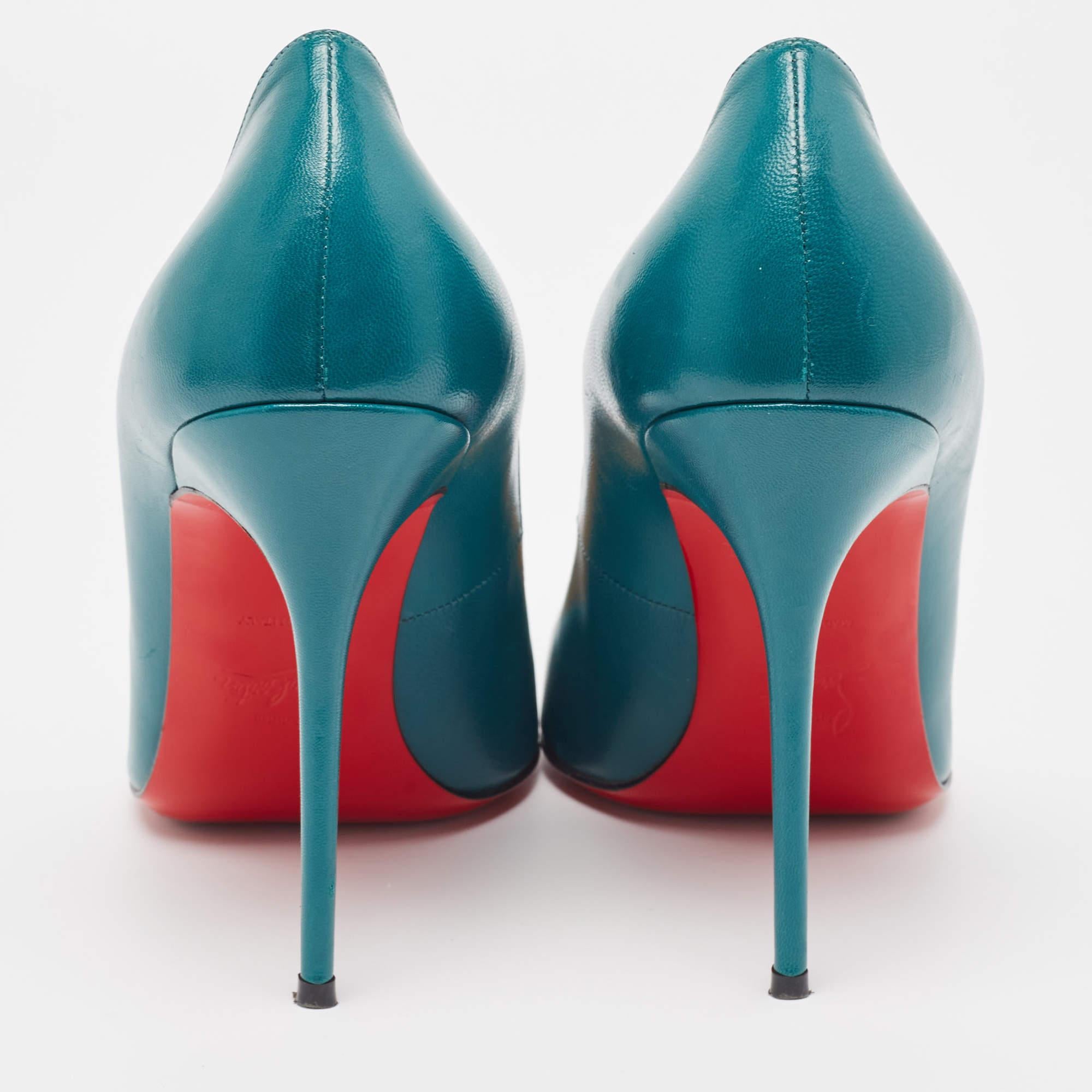 Women's Christian Louboutin Green Leather Geo Pumps Size 41 For Sale
