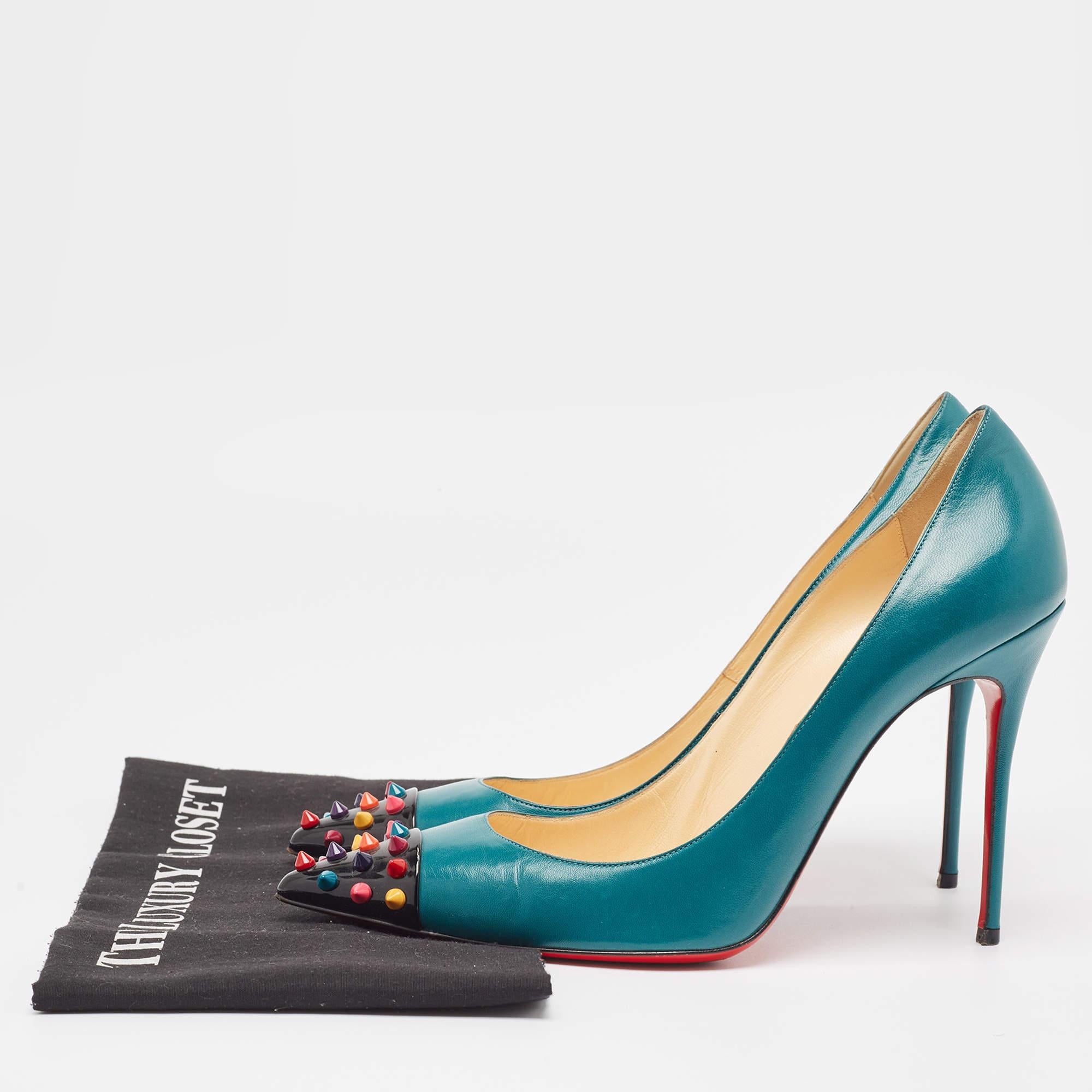 Christian Louboutin Green Leather Geo Pumps Size 41 For Sale 5