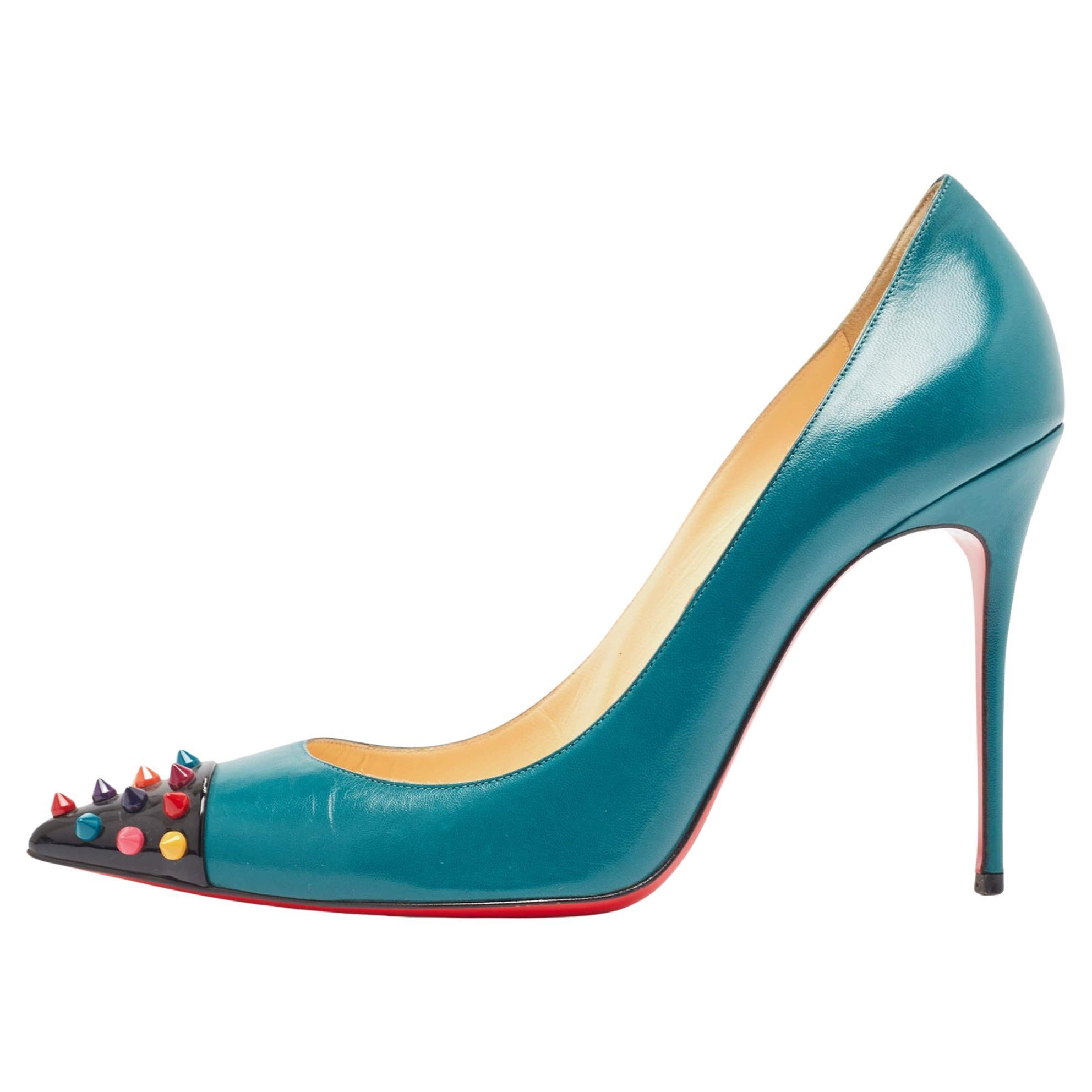 Christian Louboutin Green Leather Geo Pumps Size 41 For Sale
