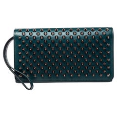 Christian Louboutin Green Leather Paloma Spike Wristlet Clutch