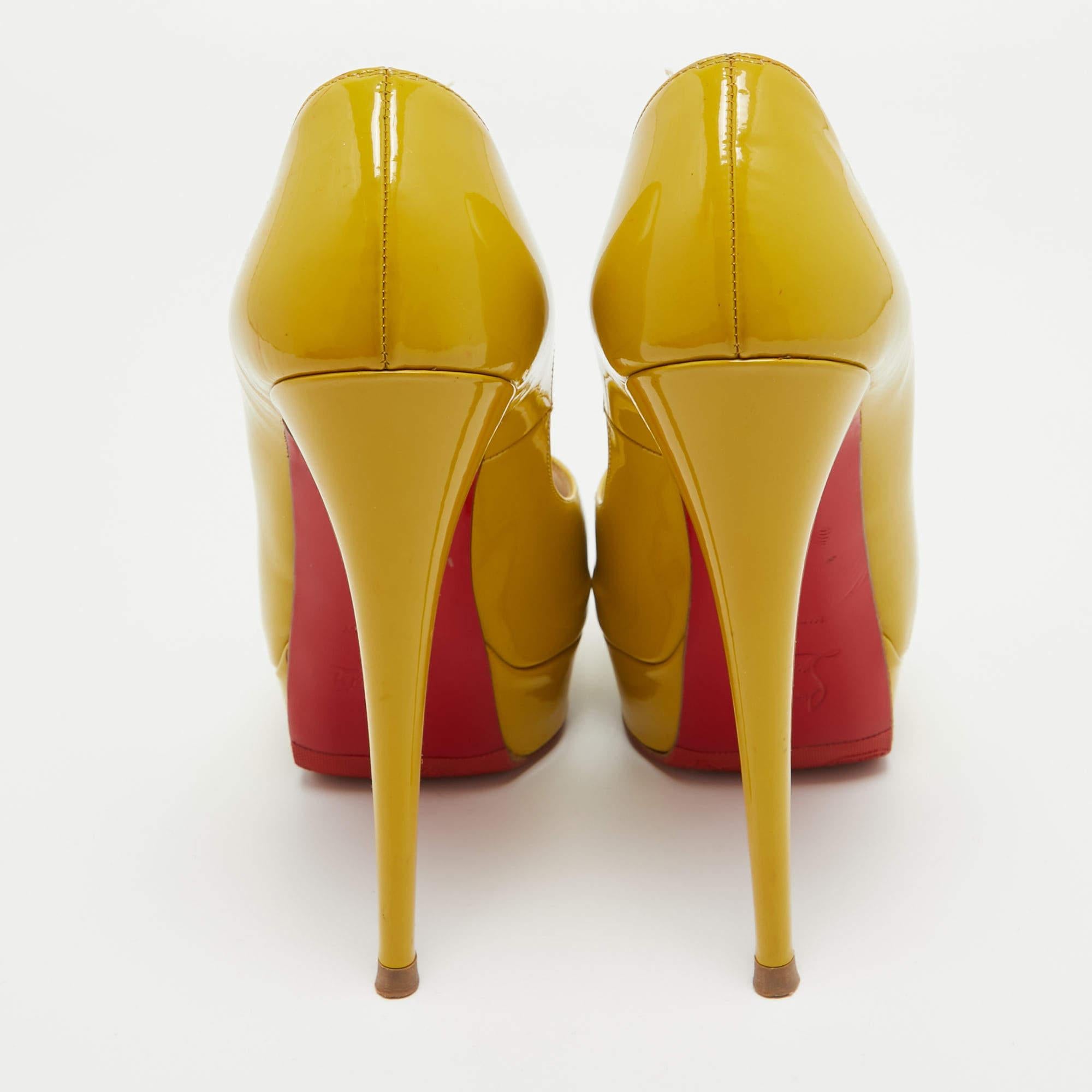 Women's Christian Louboutin Green Patent Lady Peep Pumps Size 38
