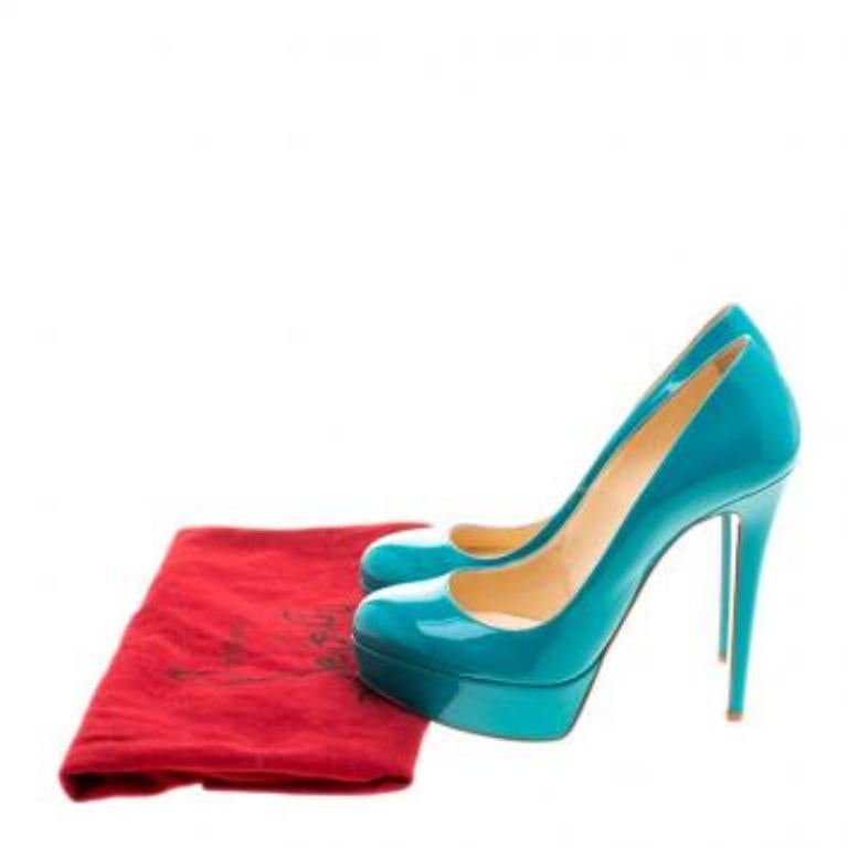 Christian Louboutin escarpins Bianca à plateforme en cuir verni vert, taille 37.5 en vente 2