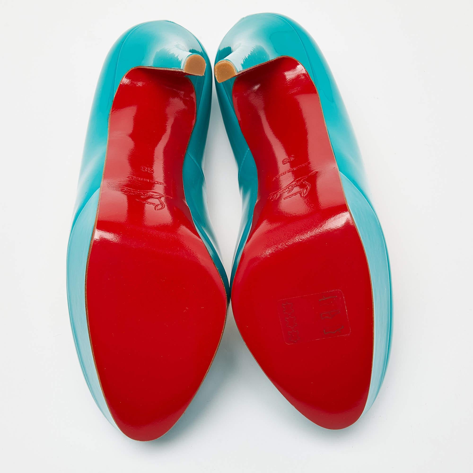 Christian Louboutin Green Patent Leather Bianca Platform Pumps Size 38 1